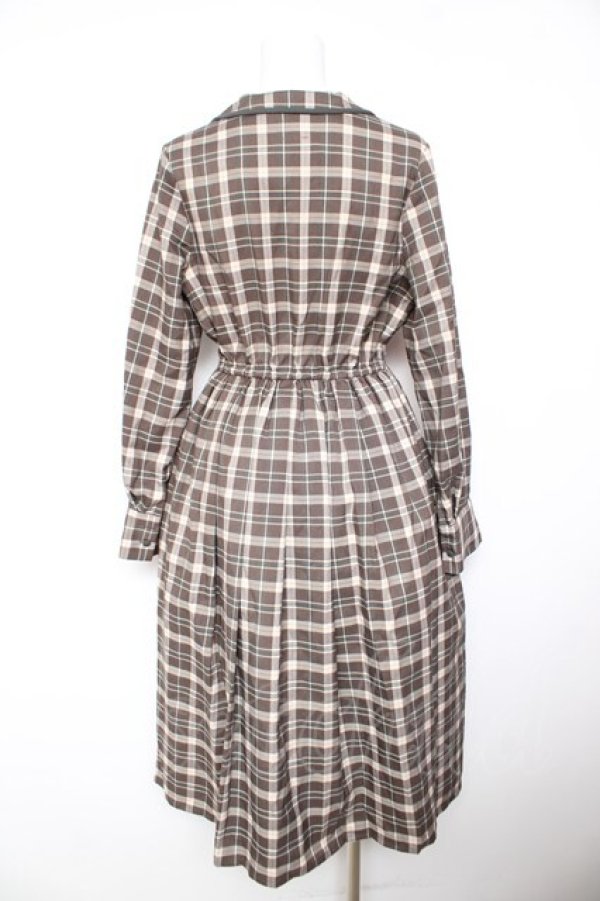 画像2: F＆A / ダブルボタンパイピング開襟チェックワンピース  ブラウン Y-26-02-01-045-LO-SK-SZ-ZY (2)