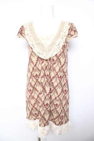 画像: axes femme / ファー付きプリントニットチュニ  茶 Y-26-02-01-051-AX-OP-SZ-ZY