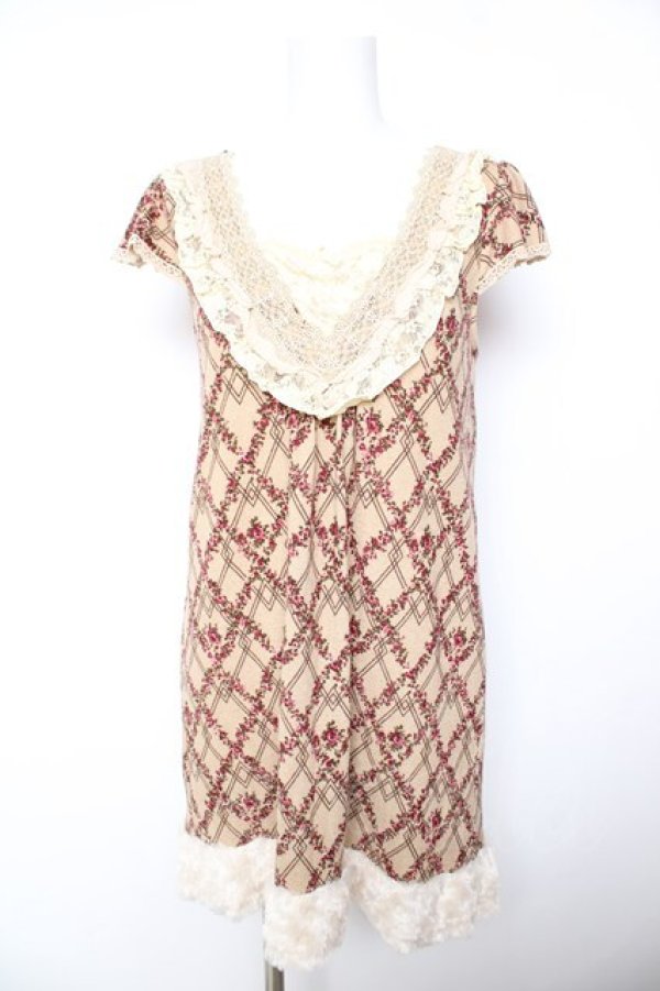 画像1: axes femme / ファー付きプリントニットチュニ  茶 Y-26-02-01-051-AX-OP-SZ-ZY (1)