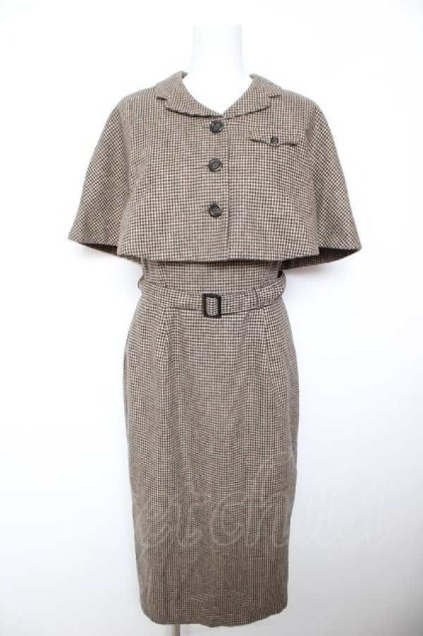 画像1: an another angelus / ケープ付きチェックタイトワンピース  ブラウン Y-26-02-01-059-CA-OP-SZ-ZY (1)