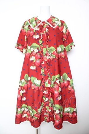 画像: LIEF / ジューシーストロベリーシャツワンピース  レッド Y-26-02-01-062-LO-OP-SZ-ZY