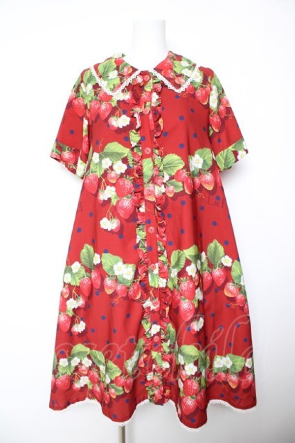 画像1: LIEF / ジューシーストロベリーシャツワンピース  レッド Y-26-02-01-062-LO-OP-SZ-ZY (1)