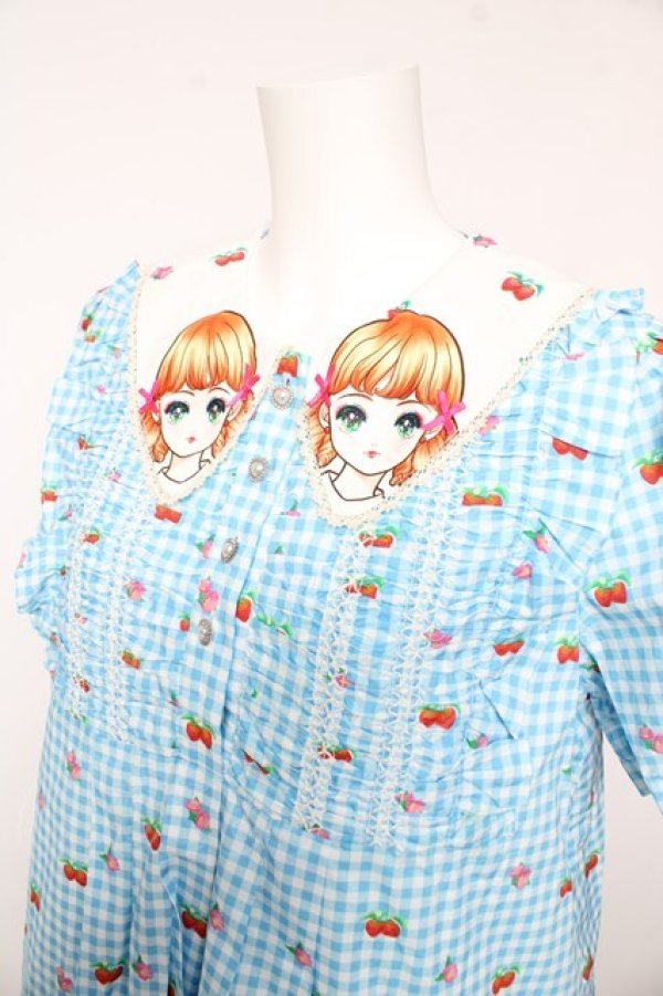 画像3: tntntutu / 昭和美少女とフルーツドールの衿プリントレースワンピース M サックス Y-26-02-01-065-LO-OP-SZ-ZY (3)