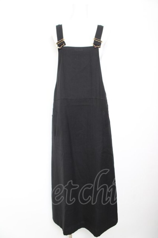 画像1: PINK HOUSE / ロゴ刺繍サロペットスカート  黒 Y-26-02-01-067-LO-OP-SZ-ZY (1)