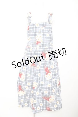画像: PINK HOUSE / ギンガムひなぎくブーケ柄サロペット F 青 Y-26-02-01-068-LO-OP-SZ-ZY