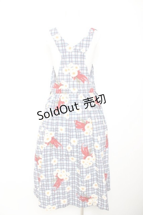 画像2: PINK HOUSE / ギンガムひなぎくブーケ柄サロペット F 青 Y-26-02-01-068-LO-OP-SZ-ZY (2)