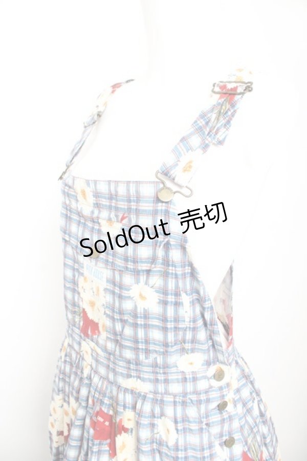 画像3: PINK HOUSE / ギンガムひなぎくブーケ柄サロペット F 青 Y-26-02-01-068-LO-OP-SZ-ZY (3)