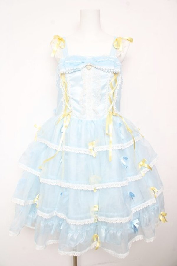 画像1: BABY, THE STARS SHINE BRIGHT / Eternal Ribbon Featheryジャンパースカート  サックス Y-26-02-01-069-BA-OP-SZ-ZY (1)
