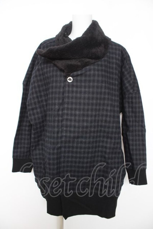 画像1: MINT NeKO / バックスリットボア切替コート  紺×黒×緑 Y-26-02-01-088-HN-JA-KB-ZY (1)