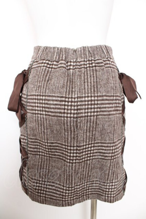 画像2: Honey Cinnamon / サイド編み上げチェックスカート M ブラウン Y-26-02-01-093-LO-SK-SZ-ZY (2)
