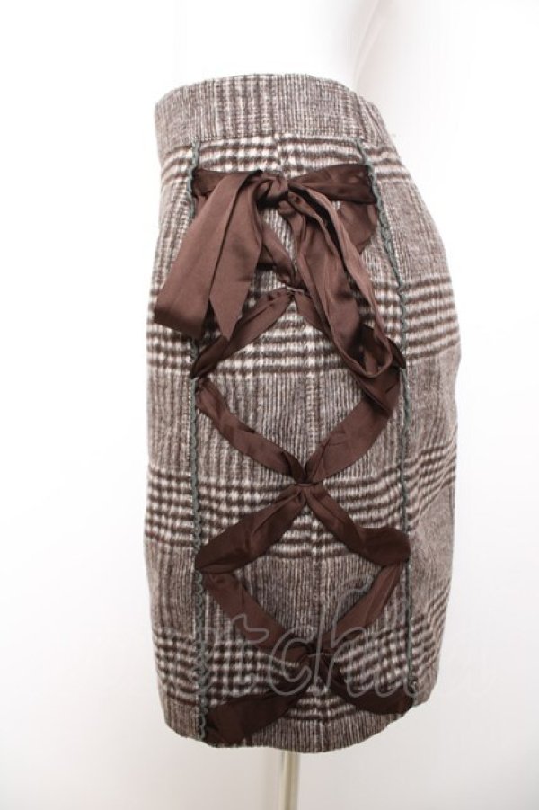画像3: Honey Cinnamon / サイド編み上げチェックスカート M ブラウン Y-26-02-01-093-LO-SK-SZ-ZY (3)
