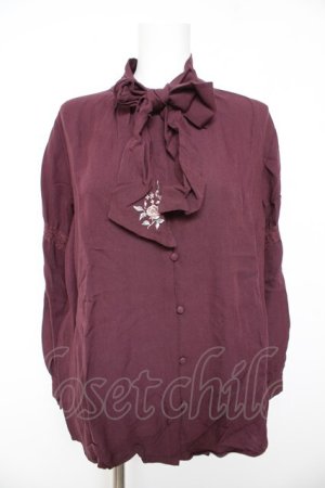 画像: axes femme / 刺繍入りリボンロングブラウス M パープル Y-26-02-01-016-AX-BL-SZ-ZY