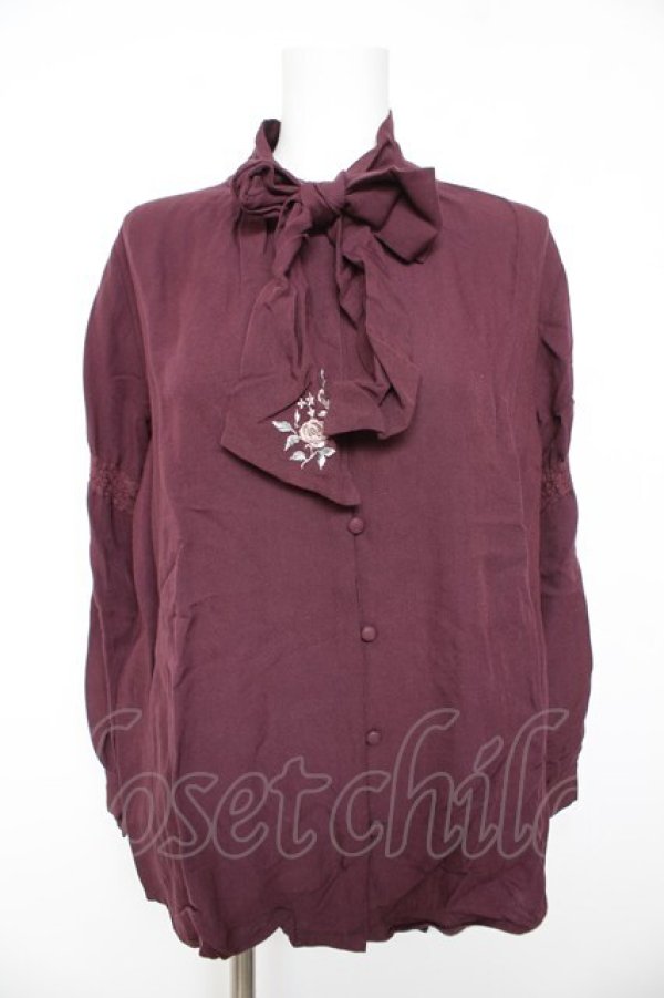 画像1: axes femme / 刺繍入りリボンロングブラウス M パープル Y-26-02-01-016-AX-BL-SZ-ZY (1)