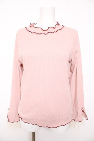 画像: axes femme / 袖レース配色メローリブプルオーバー F ピンク Y-26-02-01-018-AX-TO-SZ-ZY