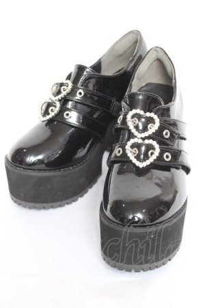 画像: majoretty / ハートビジュー厚底サンダル  黒 Y-26-02-04-060-LO-SH-SZ-ZY