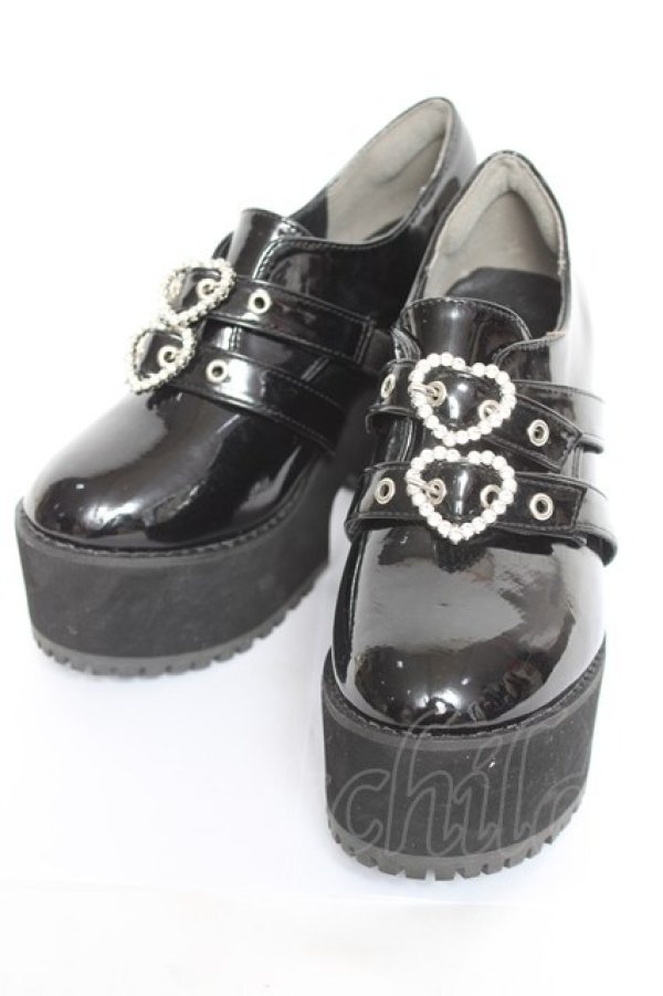 画像1: majoretty / ハートビジュー厚底サンダル  黒 Y-26-02-04-060-LO-SH-SZ-ZY (1)