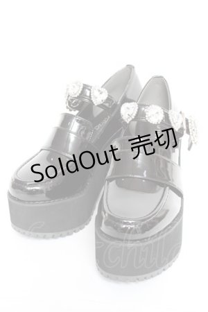 画像: DearMyLove / キラキラビジューリボン厚底ローファー 22.5cm 黒 Y-26-02-04-062-EL-SH-SZ-ZY