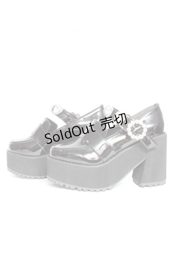 画像2: DearMyLove / キラキラビジューリボン厚底ローファー 22.5cm 黒 Y-26-02-04-062-EL-SH-SZ-ZY (2)