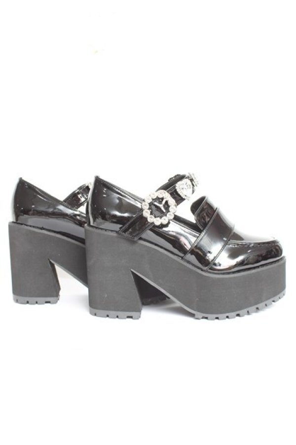 画像4: DearMyLove / キラキラビジューリボン厚底ローファー 22.5cm 黒 Y-26-02-04-062-EL-SH-SZ-ZY (4)