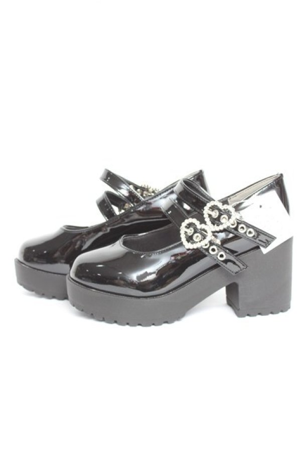 画像2: LOVEHUNTER / ハートリングダブルベルトパンプス S 黒 Y-26-02-04-063-LO-SH-SZ-ZY (2)