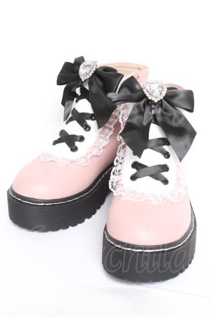 画像: DearMyLove / ローヒールハートビジューレースアップシューズ 22.5cm ピンク Y-26-02-04-064-EL-SH-SZ-ZY