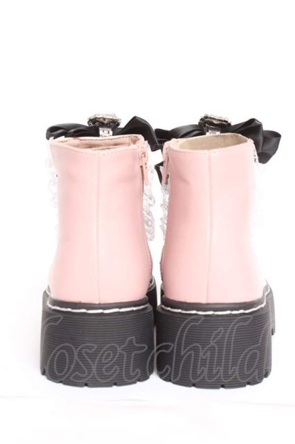 画像3: DearMyLove / ローヒールハートビジューレースアップシューズ 22.5cm ピンク Y-26-02-04-064-EL-SH-SZ-ZY (3)