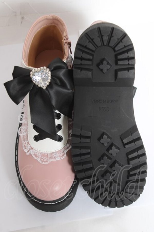 画像5: DearMyLove / ローヒールハートビジューレースアップシューズ 22.5cm ピンク Y-26-02-04-064-EL-SH-SZ-ZY (5)