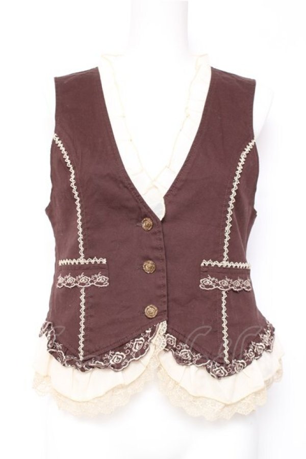 画像1: axes femme / 花刺繍3Bベスト M 茶 Y-26-02-04-072-AX-TO-SZ-ZY (1)