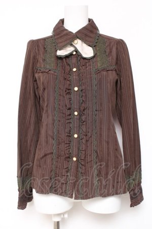画像: axes femme / タイ付きジャガードブラウス L 茶 Y-26-02-04-073-AX-BL-SZ-ZY