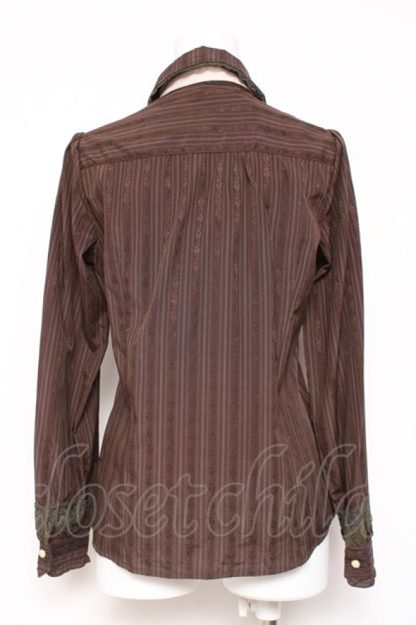 画像2: axes femme / タイ付きジャガードブラウス L 茶 Y-26-02-04-073-AX-BL-SZ-ZY (2)