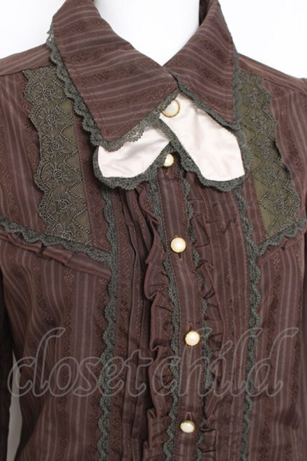 画像3: axes femme / タイ付きジャガードブラウス L 茶 Y-26-02-04-073-AX-BL-SZ-ZY (3)