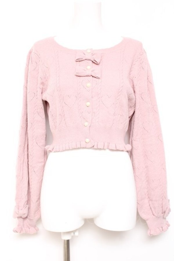 画像1: axes femme kawaii / ハート透かし長袖ニットカーデ M ピンク Y-26-02-04-075-AX-TO-SZ-ZY (1)
