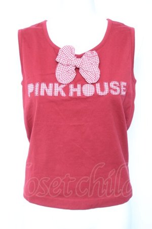 画像: PINK HOUSE / ロゴギンガム×リボンタクトップ  赤 Y-26-02-04-084-LO-TO-SZ-ZY