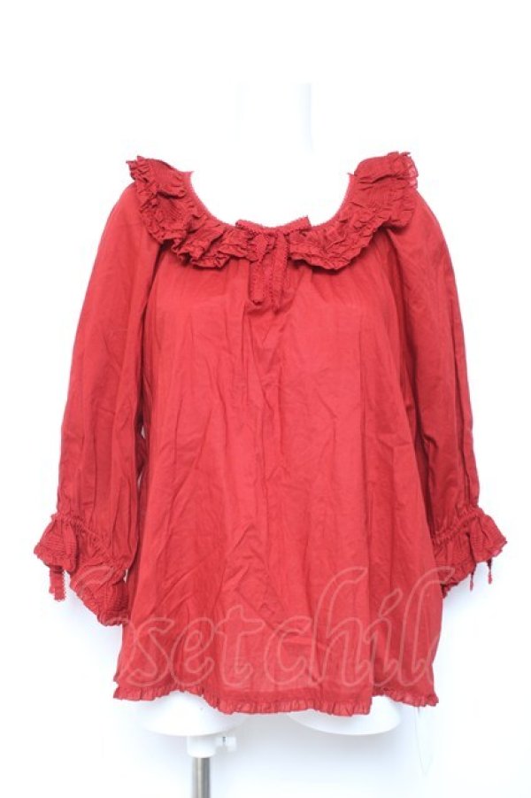 画像1: PINK HOUSE / スモック風ブラウス F 赤 Y-26-02-04-085-LO-BL-SZ-ZY (1)