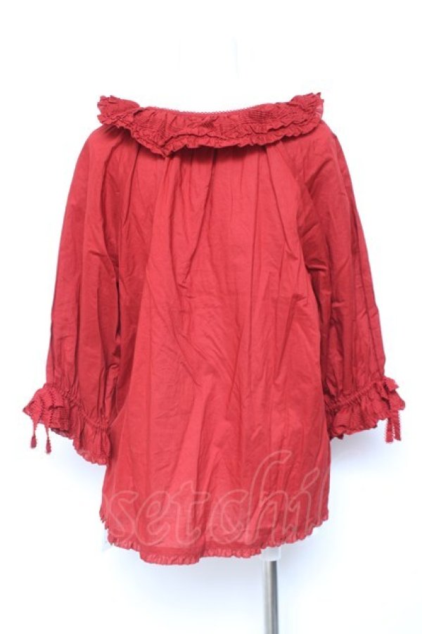 画像2: PINK HOUSE / スモック風ブラウス F 赤 Y-26-02-04-085-LO-BL-SZ-ZY (2)