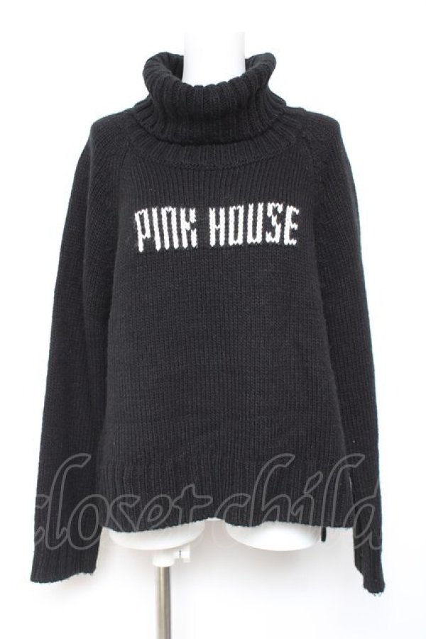 画像1: PINK HOUSE / 2021ハッピーセットロゴハイネックニットトップス  黒 Y-26-02-04-088-LO-SK-SZ-ZY (1)