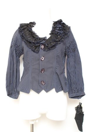 画像: ALGONQUINS / ストライプフリルシャツジャケット F 紺 Y-26-02-04-095-AL-BL-SZ-ZY