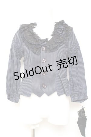 画像: ALGONQUINS / ストライプフリルシャツジャケット F 紺 Y-26-02-04-095-AL-BL-SZ-ZY