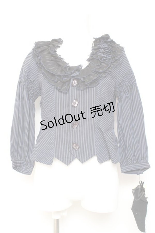 画像1: ALGONQUINS / ストライプフリルシャツジャケット F 紺 Y-26-02-04-095-AL-BL-SZ-ZY (1)