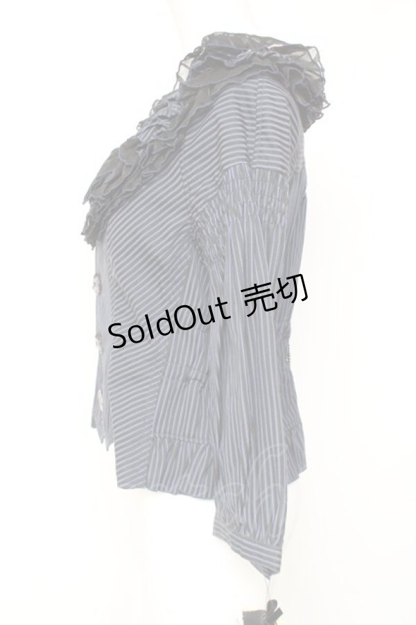 画像2: ALGONQUINS / ストライプフリルシャツジャケット F 紺 Y-26-02-04-095-AL-BL-SZ-ZY (2)