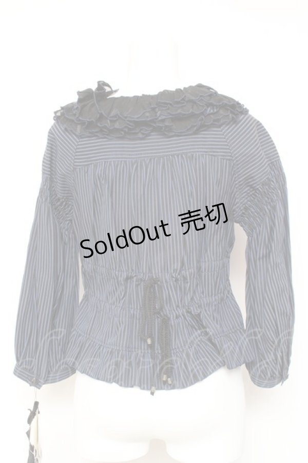 画像3: ALGONQUINS / ストライプフリルシャツジャケット F 紺 Y-26-02-04-095-AL-BL-SZ-ZY (3)