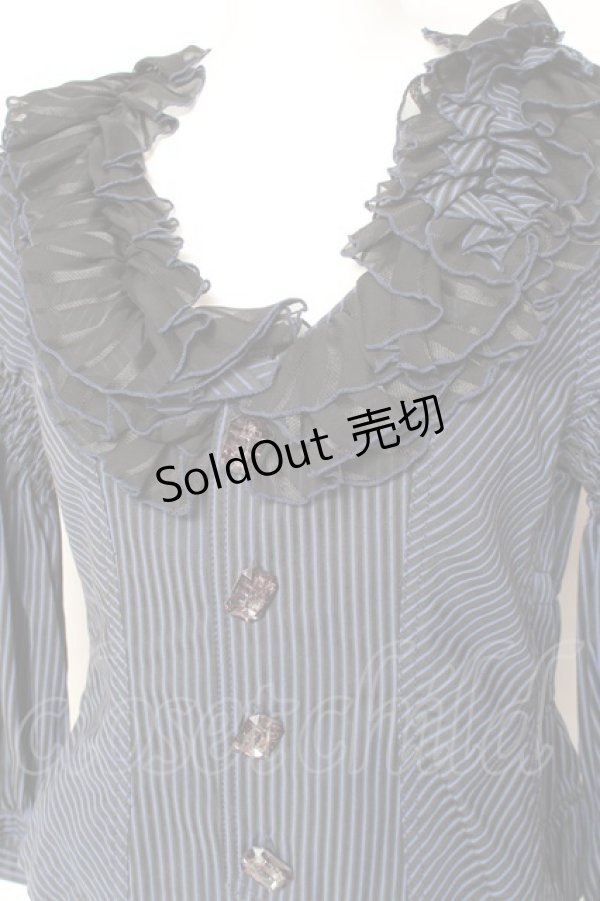 画像4: ALGONQUINS / ストライプフリルシャツジャケット F 紺 Y-26-02-04-095-AL-BL-SZ-ZY (4)