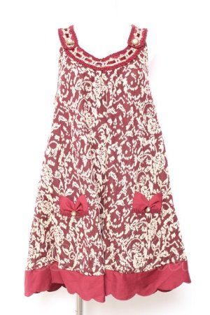 画像: axes femme / サイドリボンデザイン総柄ジャンパースカート M ワイン Y-26-02-04-097-AX-OP-SZ-ZY