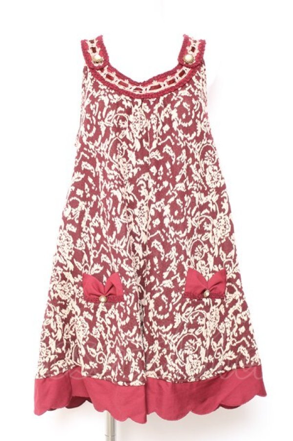 画像1: axes femme / サイドリボンデザイン総柄ジャンパースカート M ワイン Y-26-02-04-097-AX-OP-SZ-ZY (1)