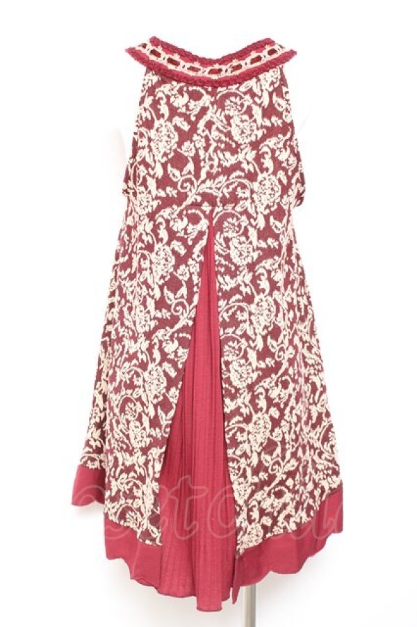 画像3: axes femme / サイドリボンデザイン総柄ジャンパースカート M ワイン Y-26-02-04-097-AX-OP-SZ-ZY (3)