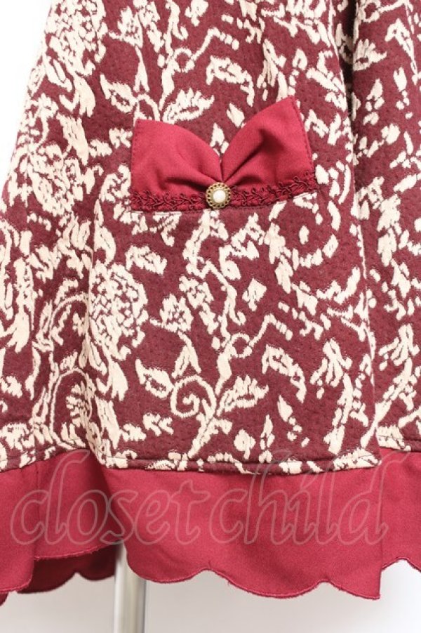 画像4: axes femme / サイドリボンデザイン総柄ジャンパースカート M ワイン Y-26-02-04-097-AX-OP-SZ-ZY (4)