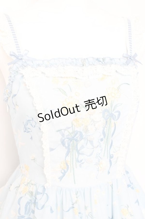 画像4: Mademoiselle Pearl / Embroidery Bodice Blue Floral Dress XS サックス Y-26-02-04-098-LO-OP-SZ-ZY (4)