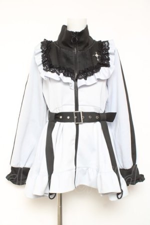 画像: DearMyLove / 十字架刺繍フリルシスタージャージワンピース M サックス×ブラック Y-26-02-04-103-EL-OP-SZ-ZY