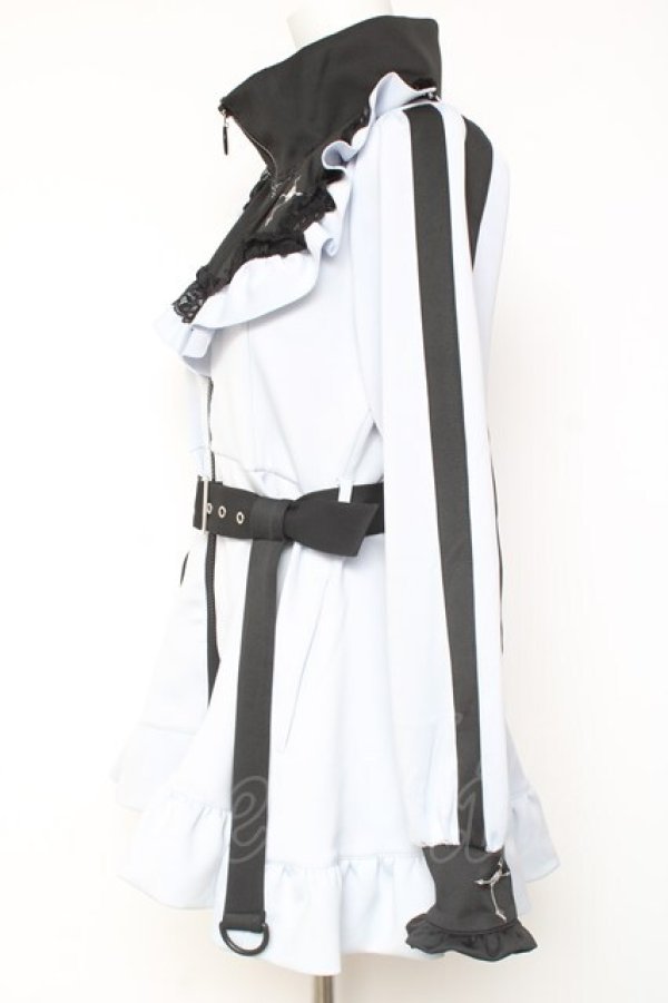 画像2: DearMyLove / 十字架刺繍フリルシスタージャージワンピース M サックス×ブラック Y-26-02-04-103-EL-OP-SZ-ZY (2)