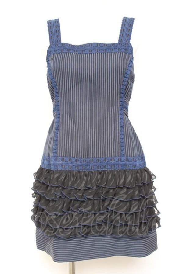 画像1: ALGONQUINS / ストライプフリルジャンスカ F 紺 Y-26-02-04-105-AL-OP-SZ-ZY (1)